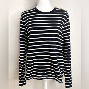 H&M Striped Black and White Classic Basic Cotton Women's Top w Gold Buttons Sz L